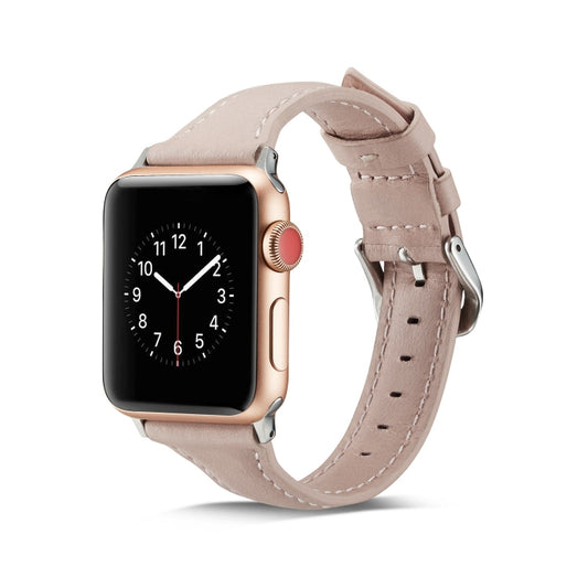For Apple Watch 5/4 44mm & 3/2/1 42mm Thin Leather Watch Band(Pink) by bashfashion