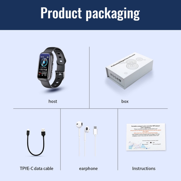 JNN S16 Smart HD Noise Reduction Bluetooth MP3 Voice Control Recording Bracelet, Memory:8GB by JNN