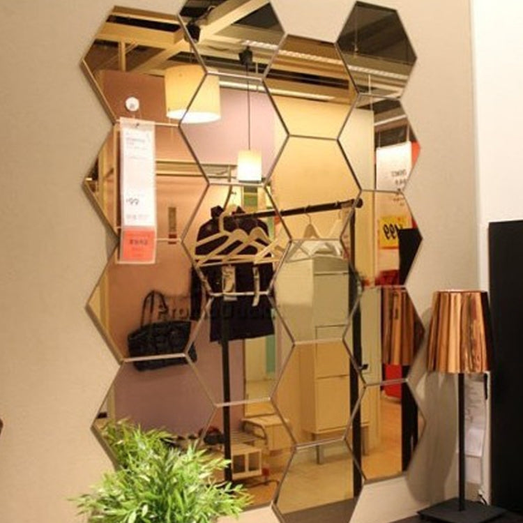 12 PCS 3D Hexagonal Mirror Wall Stickers Set, Size: 4*4cm(Gold) by bashfashion