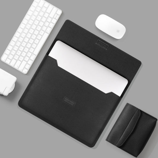 Litchi Pattern PU Leather Waterproof Ultra-thin Protection Liner Bag Briefcase Laptop Carrying Bag for 13-14 inch Laptops(BLACK) by bashfashion