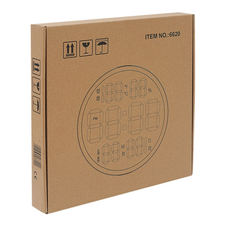 6620 12 Inch LED Simple Wall Clock Living Room Round Silent Digital Temperature And Humidity Electronic Clock(Black Frame EU Plug) by bashfashion