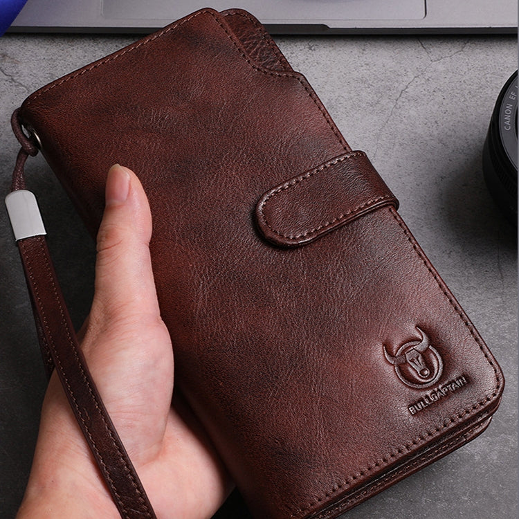 BULL CAPTAIN 028 Long Buckle Retro Cowhide Multi-Function Wallet (Black) by BULL CAPTAIN