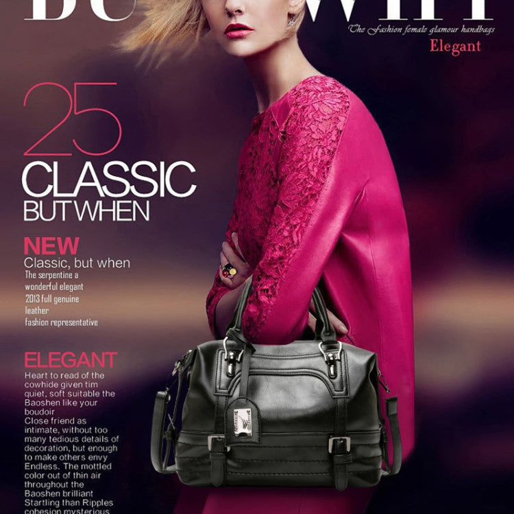 Ladies Casual Handbag Soft-faced Solid Color One-shoulder Diagonal Large Bag(Black) by bashfashion