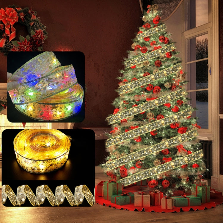 Christmas LED Lights Bronzing Double Ribbon String Lights, Specification: 20m(Gold Red Color Light) by bashfashion