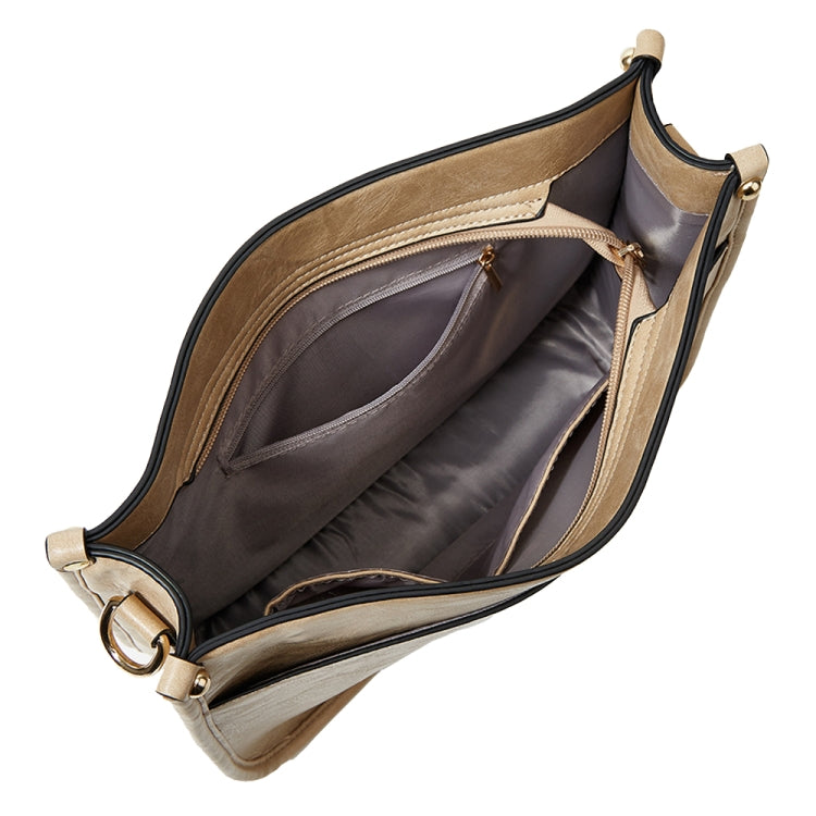 013 Leopard Strap PU Leather Single-shoulder Waterproof Crossbody Tote Bag(Khaki) by bashfashion