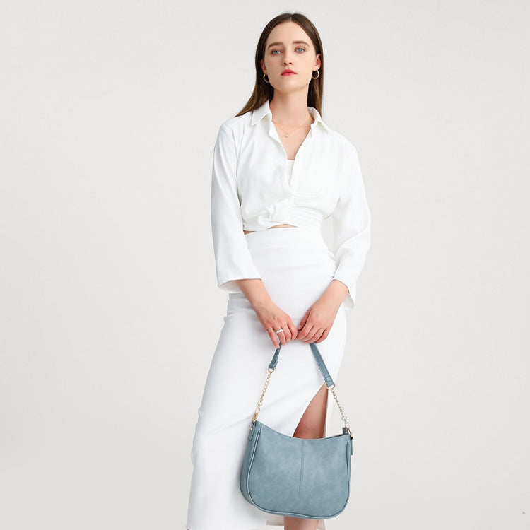 270 Large Capacity Single-shoulder Crossbody Chain Bag Leather Adjustable Underarm Bag(Blue) by bashfashion