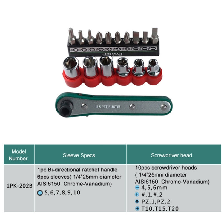ProsKit 1PK-202A 16 In 1 Socket Driver Head Ratchet Wrench Set by ProsKit