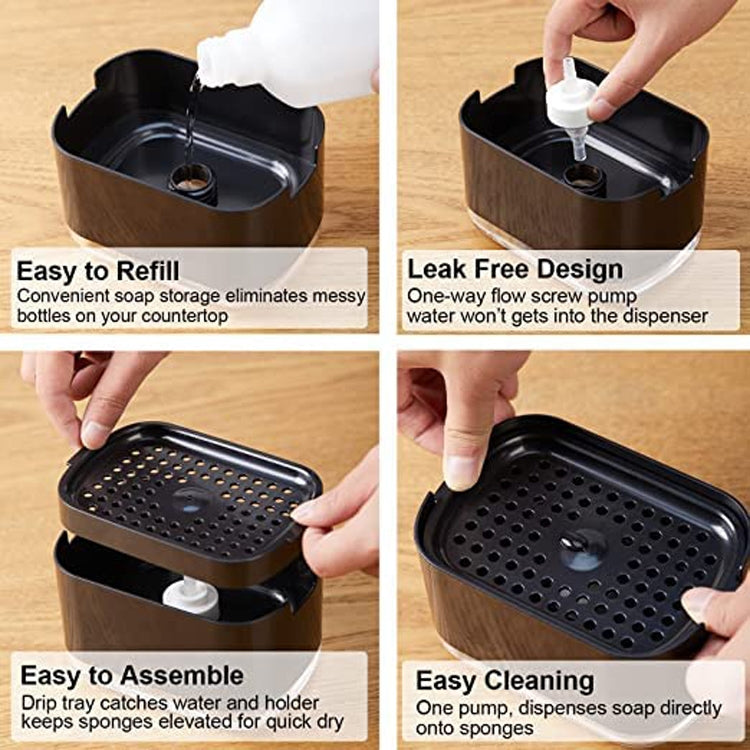 Press Type Soap Dispenser Detachable Double Layer Drainage Design Soap Dish, Spec: Black No sponge by bashfashion