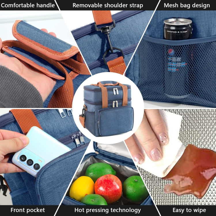 Double Layer Insulated Lunch Bag Large Capacity Food Cooler Bag with Shoulder Strap(Grey) by bashfashion