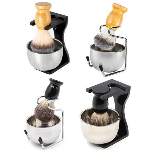 3pcs /Set Men Foam Manual Wooden Handle Beard Brush Set, Color: Nylon Wool Black by bashfashion