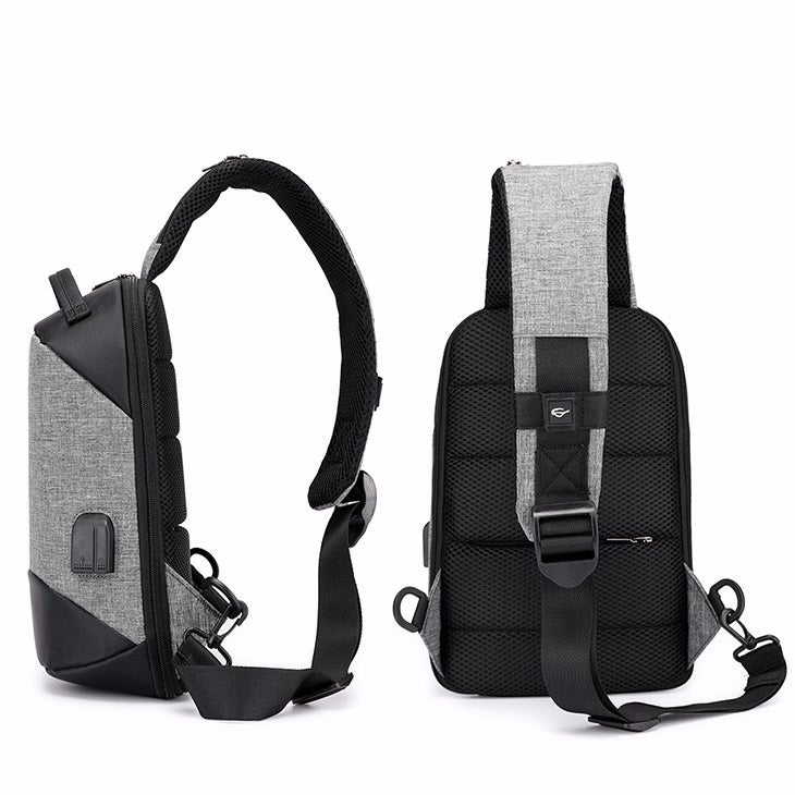 Multi-Function Oxford Portable Casual Single Shoulder Bag with Earphone Line Hole & USB Charging (Gray) by bashfashion
