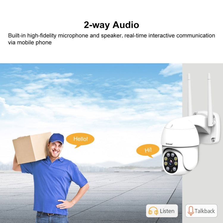 Sricam SP028 1080P HD Outdoor PTZ Camera, Support Two Way Audio / Motion Detection / Humanoid Detection / Color Night Vision / TF Card, EU Plug by Sricam