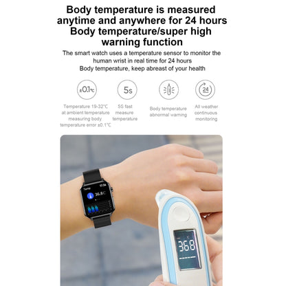 E86 1.7 inch TFT Color Screen IP68 Waterproof Smart Watch, Support Blood Oxygen Monitoring / Body Temperature Monitoring / AI Medical Diagnosis, Style: Steel Strap(Black) by bashfashion