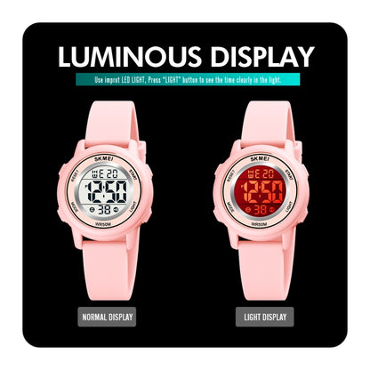 SKMEI 1721 Triplicate Round Dial LED Digital Display Luminous Silicone Strap Electronic Watch(Peach Red) by SKMEI