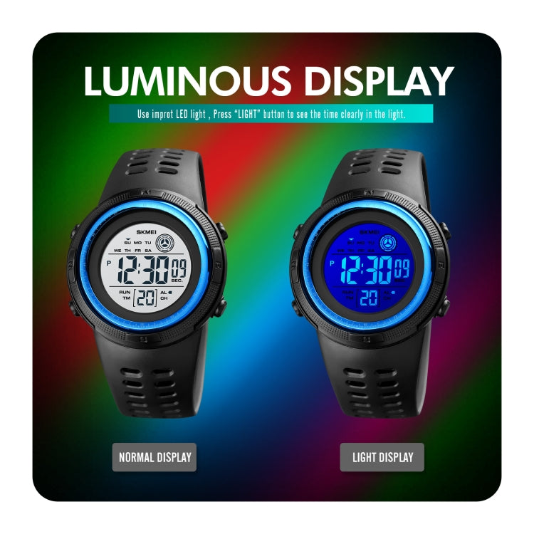 SKMEI 1773 Triplicate Round LED Dual Time Digital Display Colorful Backlight Electronic Watch(Blue White) by SKMEI