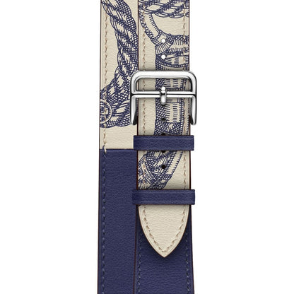 For Apple Watch Series 7 41mm / 6 & SE & 5 & 4 40mm / 3 & 2 & 1 38mm Silk Screen Pattern Leather Watch Band(Blue) by bashfashion