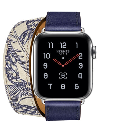 For Apple Watch Series 7 41mm / 6 & SE & 5 & 4 40mm / 3 & 2 & 1 38mm Silk Screen Pattern Leather Watch Band(Blue) by bashfashion