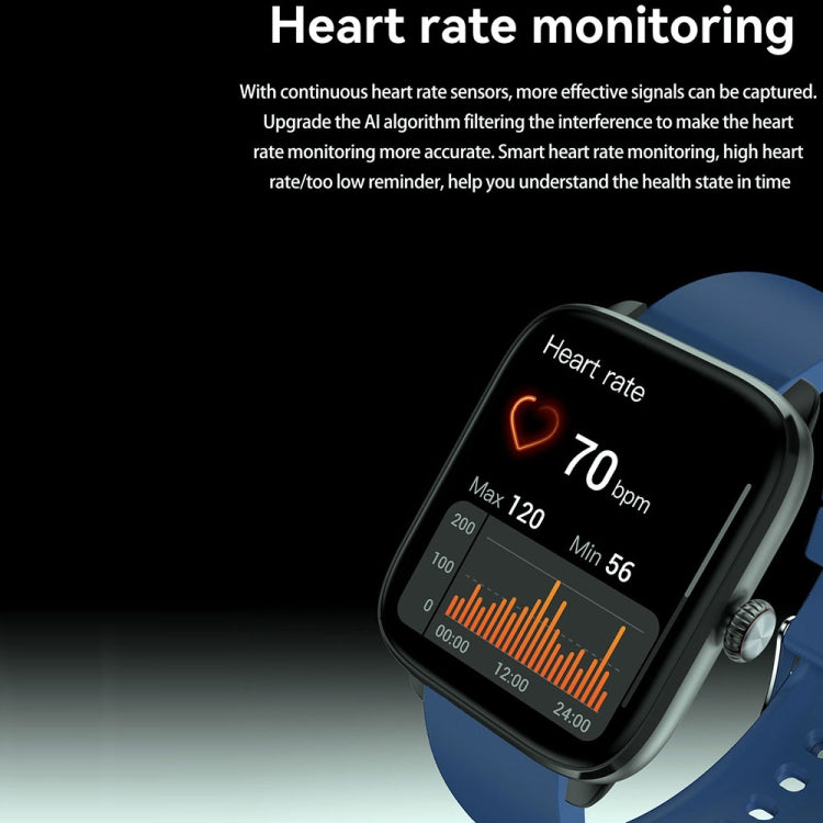 T20 1.96 inch IP67 Waterproof Silicone Band Smart Watch, Supports Dual-mode Bluetooth Call / Heart Rate Monitoring(Blue) by bashfashion