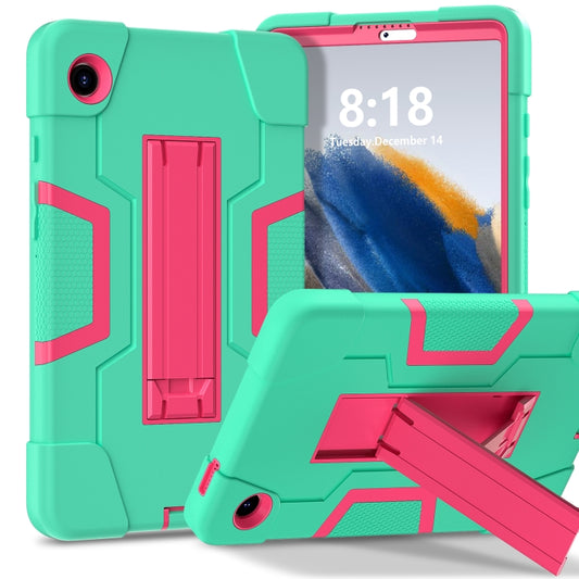 For Samsung Galaxy Tab A9 Contrast Color Silicone PC Tablet Case with Holder(Mint Green + Rose Red) by bashfashion