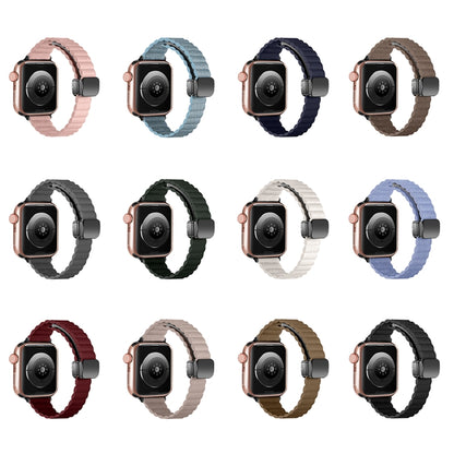 For Apple Watch Series 7 45mm Water Ripple Magnetic Folding Buckle Watch Band, Style: Thin Version(Wine Red) by bashfashion