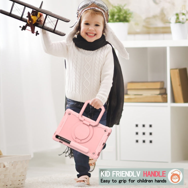 For Samsung Galaxy Tab S9 FE / S9 Handle Robot Silicone Hybrid PC Tablet Case(Rose Gold) by bashfashion