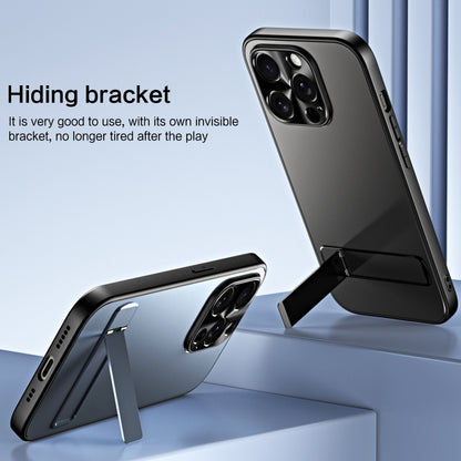 For iPhone 15 Pro Max R-JUST RJ-61 Electroplating Frosted TPU + PC Phone Case with Holder(Grey) by R-JUST