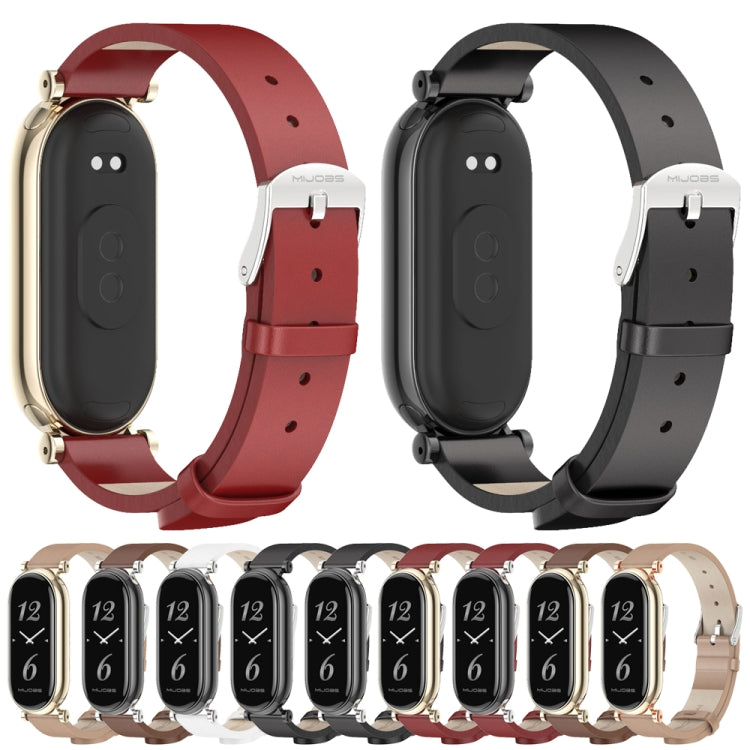 For Xiaomi Smart Band 10 / 9 / 8 Mijobs GT4 First Layer Cowhide Watch Band(Apricot Rose Gold) by MIJOBS