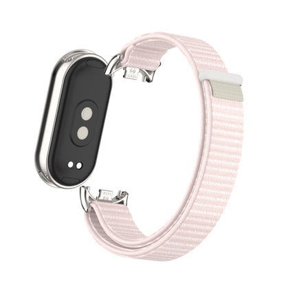 For Xiaomi Smart Band 9 / 8 Metal Connector + Loop Nylon Hook and Loop Fastener Watch Band(Pearl Powder) by bashfashion