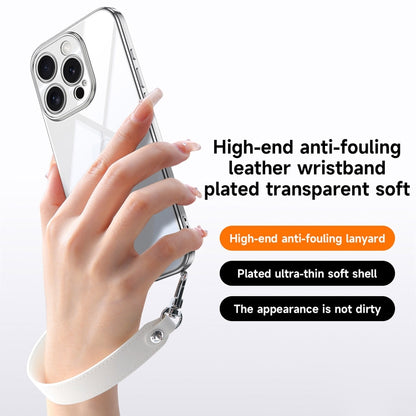 For iPhone 15 Pro SULADA Electroplated Clear TPU Soft Frame Phone Case with Wrist Strap(Silver) by SULADA