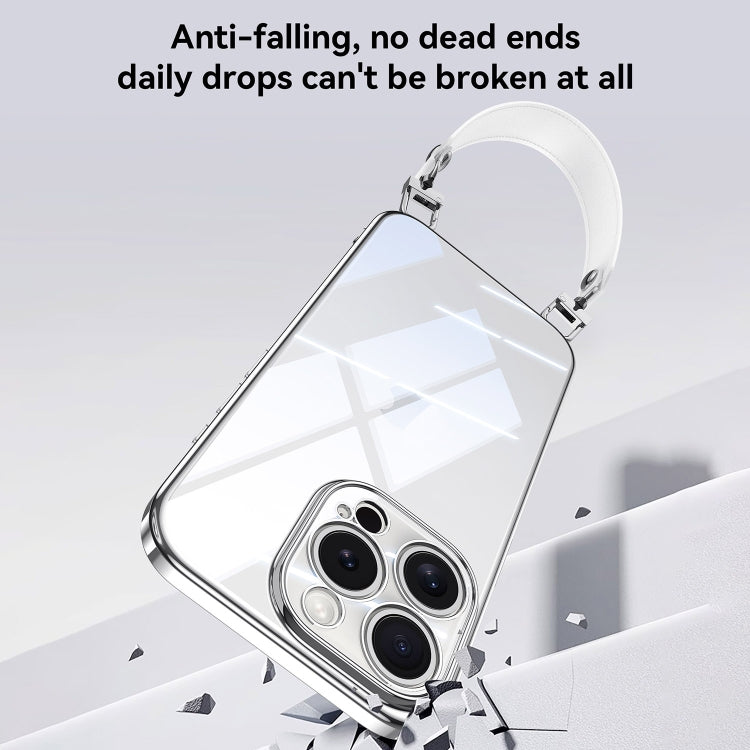 For iPhone 14 Pro SULADA Electroplated Clear TPU Soft Frame Phone Case with Wrist Strap(Black) by SULADA