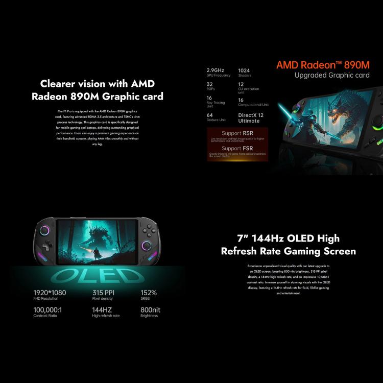 ONE-NETBOOK OneXPlayer F1 Pro 7 inch Handheld Game Console, 32GB+2TB, Windows 11 AMD Ryzen AI 9 HX 370 CPU(US Plug) by ONE-NETBOOK