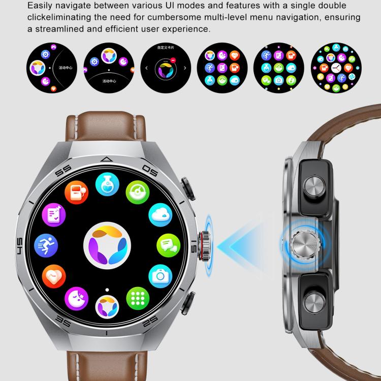 GT97 1.53 inch Round Screen 2 in 1 Bluetooth Earphone Silicone Strap Smart Watch Supports Bluetooth Calls(Silver) by bashfashion