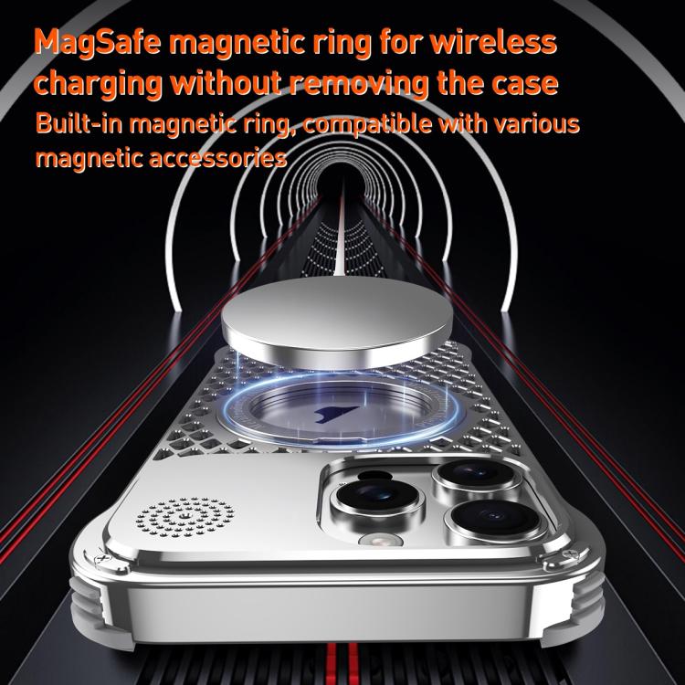 For iPhone 16 Pro Max R-JUST RJ-64 Aromatherapy Heat Dissipation MagSafe Phone Case with Stand(Grey) by R-JUST