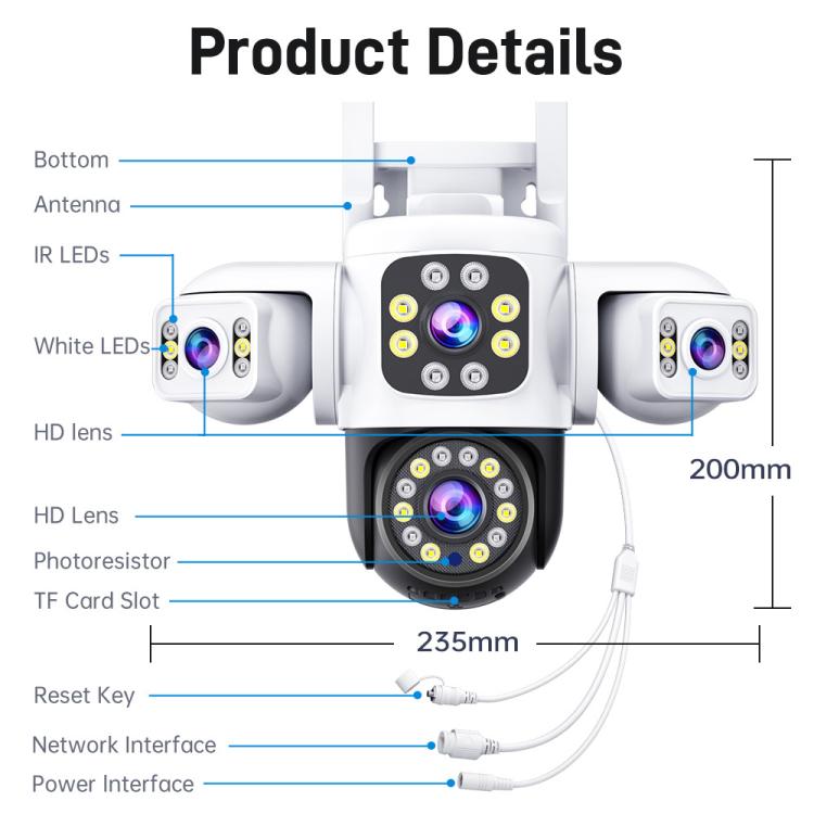 2MP HD 360 Degree Panorama 3 Lens IP66 Waterproof Wireless WiFi Camera, Memory:15 Days Memory Card(US Plug) by bashfashion