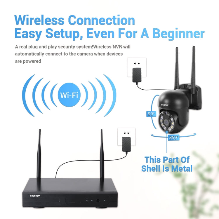 ESCAM WNK618 3.0 Million Pixels 8-channel Wireless Dome Camera HD NVR Security System, Support Motion Detection & Two-way Audio & Full-color Night Vision & TF Card, AU Plug by ESCAM