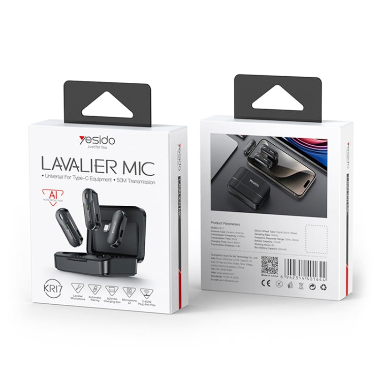 YESIDO KR17 2 in 1 Wireless Lavalier Microphone Type-C Receiver with Charging Box by Yesido