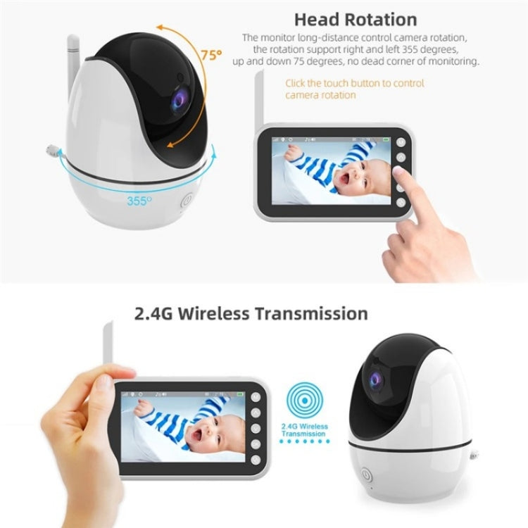 ABM200 Support Two-Way Voice Temperature Display 4.5-inch Video Baby Monitor Music Player(AU Plug) by bashfashion