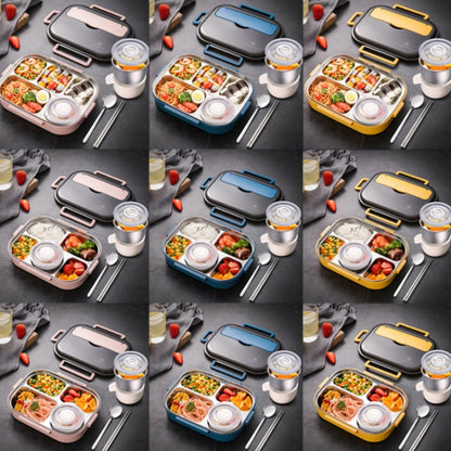 304 Stainless Steel Double-Layer Large-Capacity Portable Lunch Box, Color: Lemon Yellow(Medium 4 Grid) by bashfashion