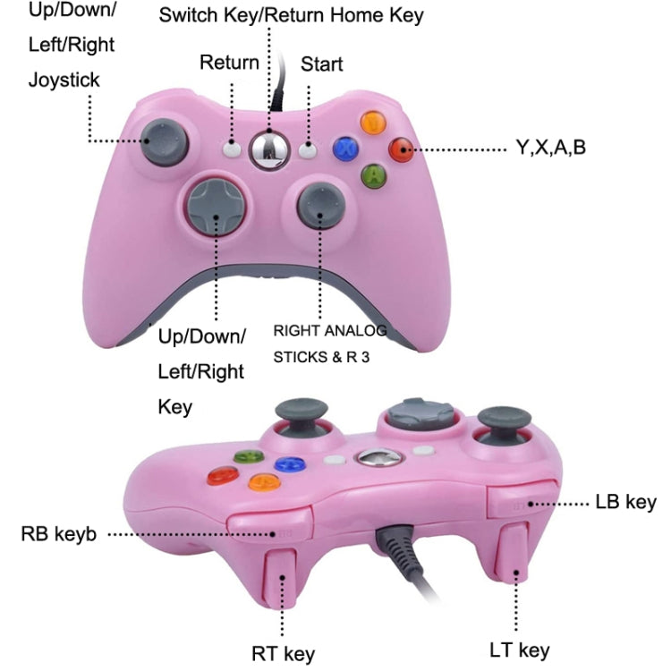 For XBOX 360 Console And PC USB Dual Vibration Wired Gamepad(Pink) by bashfashion