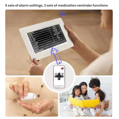 7-inch Digital Frame Calendar Day Clock With 3 Medication Alerts, 5 Custom Alarms, Multi-Language Support EU Plug White by bashfashion